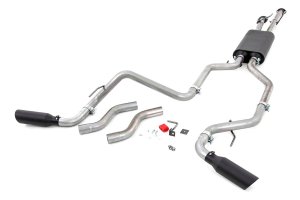 Toyota Tundra Performance Exhaust - Rear + Side Exit - Rough Country - Dual Cat-Back with Stainless Tips - Black - '09-'21